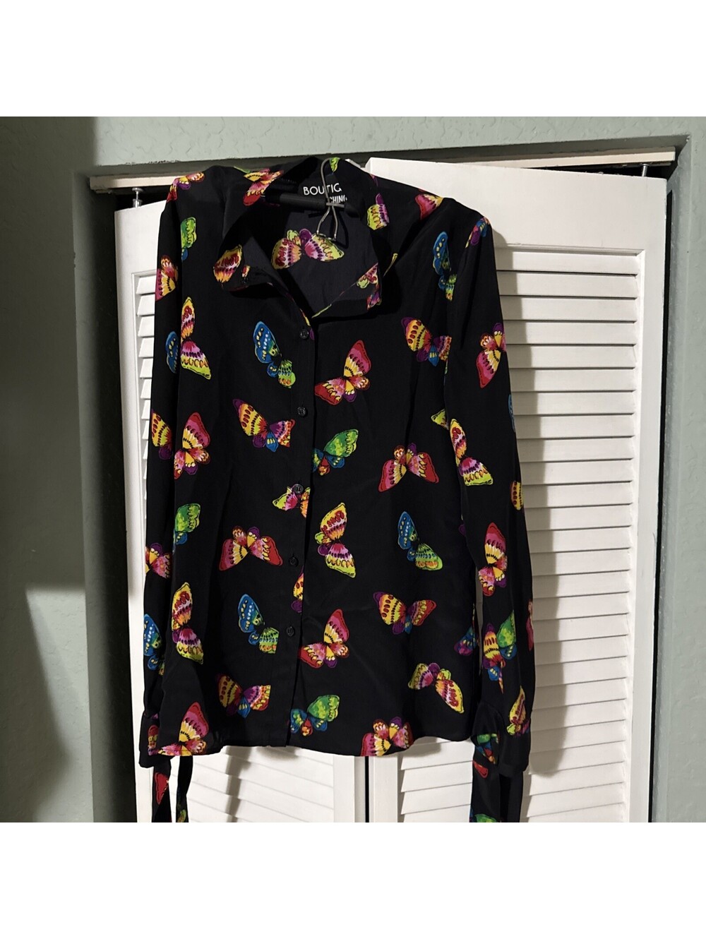 MOSCHINO Boutique Colorful Butterfly Long Sleeve Top Blouse Small